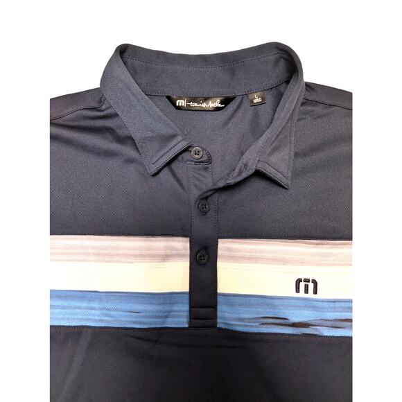 Travis Mathew Cabana Stripe Navy Blue Performance Golf Polo Shirt Size Large - Picture 1 of 5